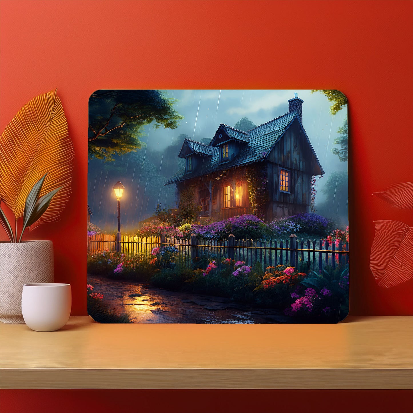 Home Fence Garden Trees Raining Fog Mousepad