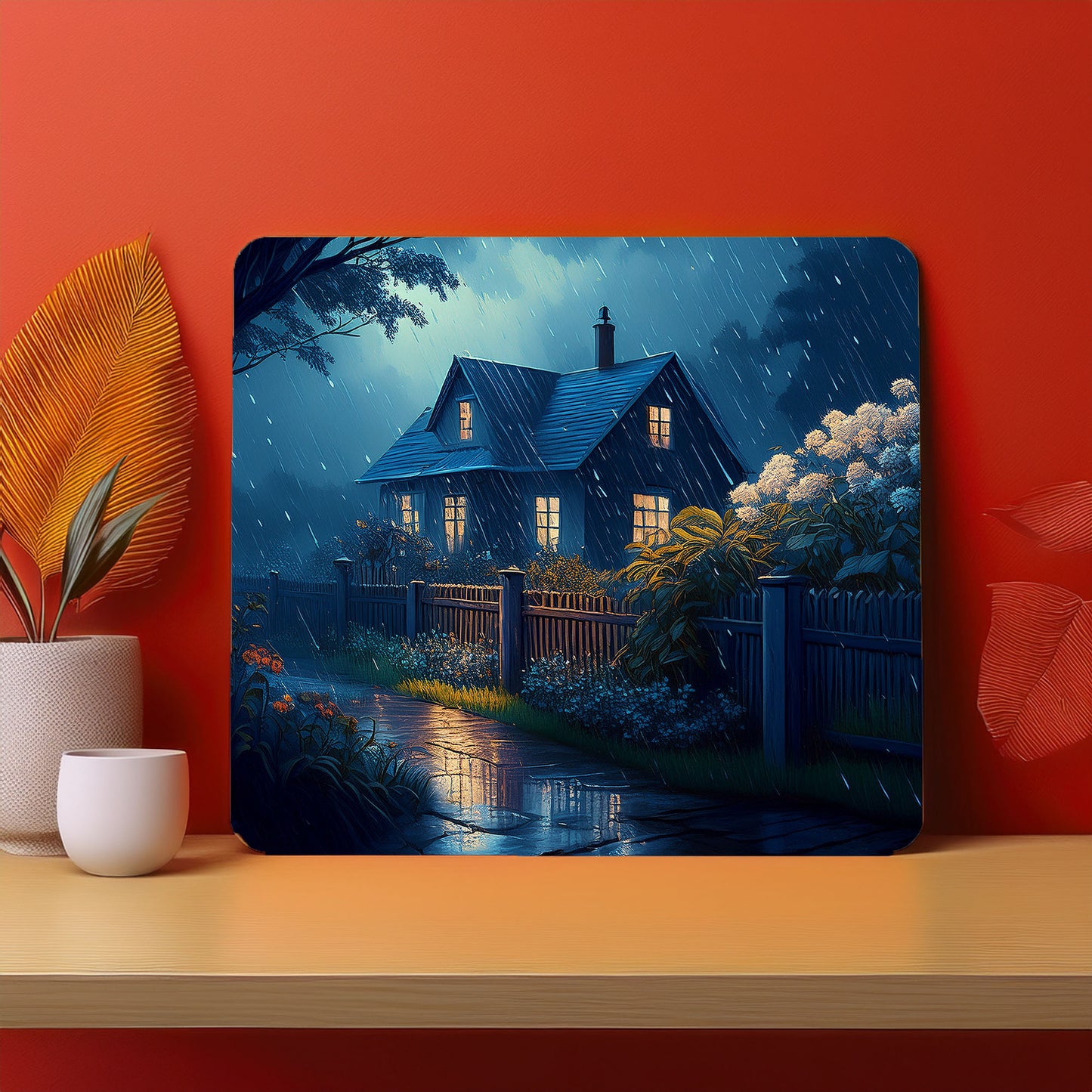 Home Fence Garden Trees Raining Fog Mousepad