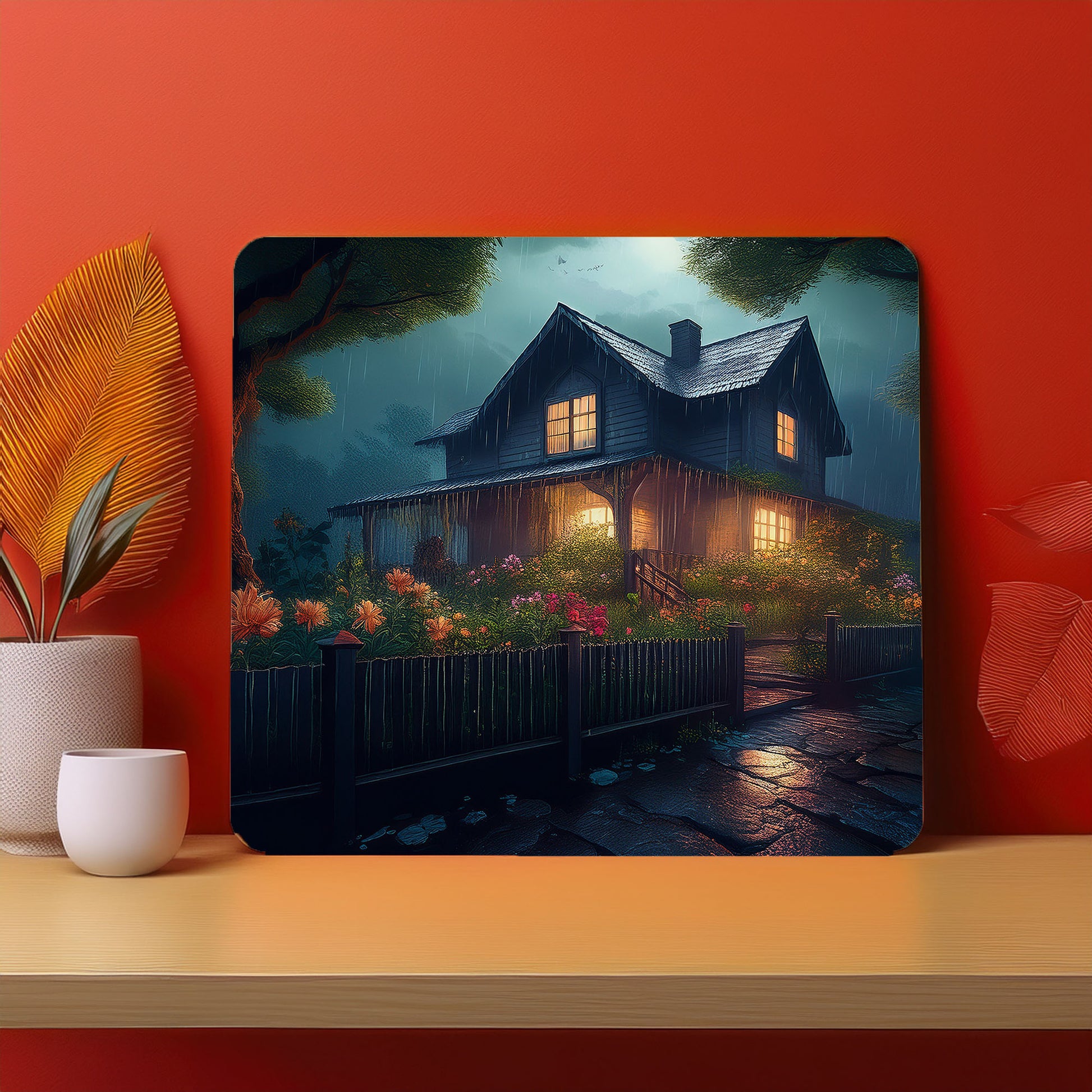 Home Fence Garden Trees Raining Fog Mousepad