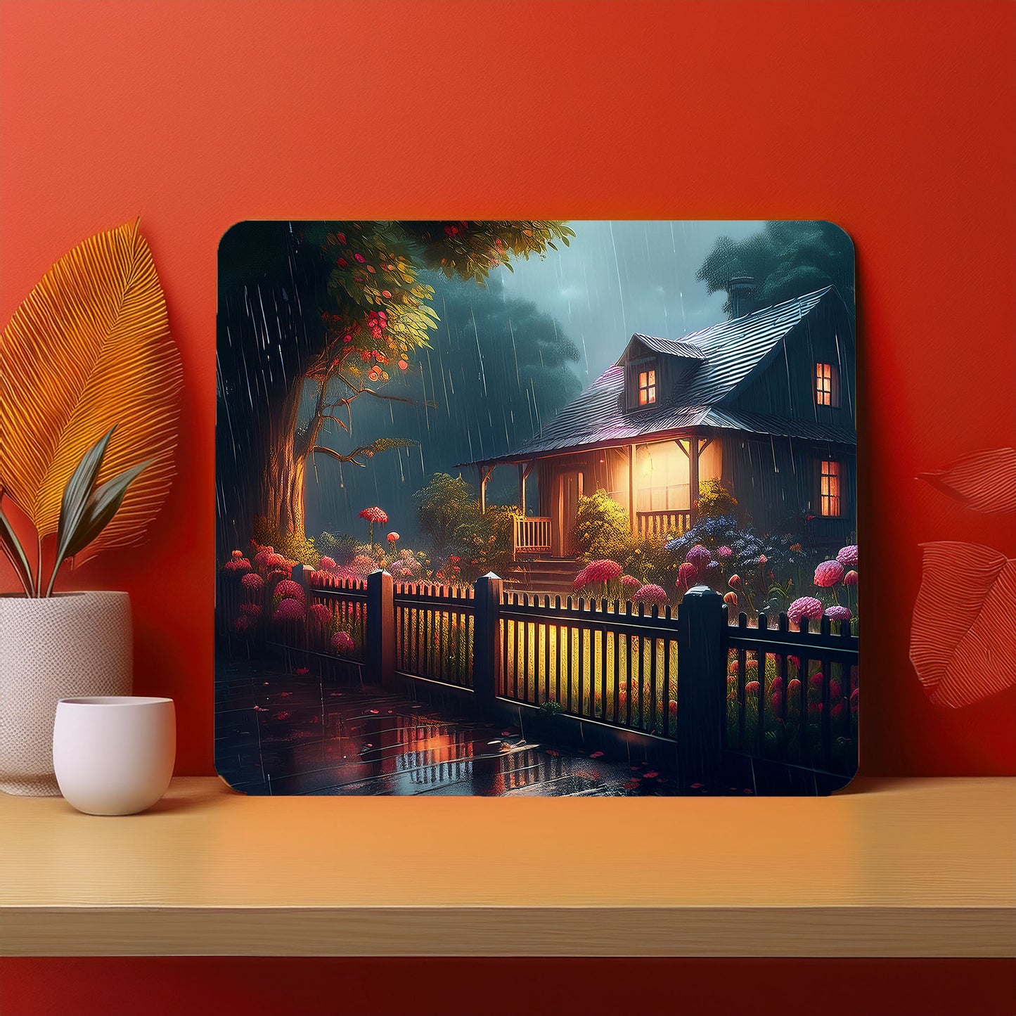 Home Fence Garden Trees Raining Fog Mousepad