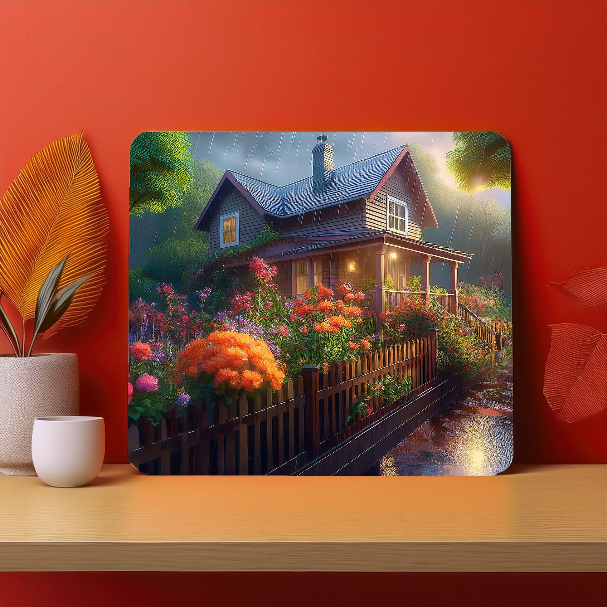Home Fence Garden Trees Raining Fog Mousepad
